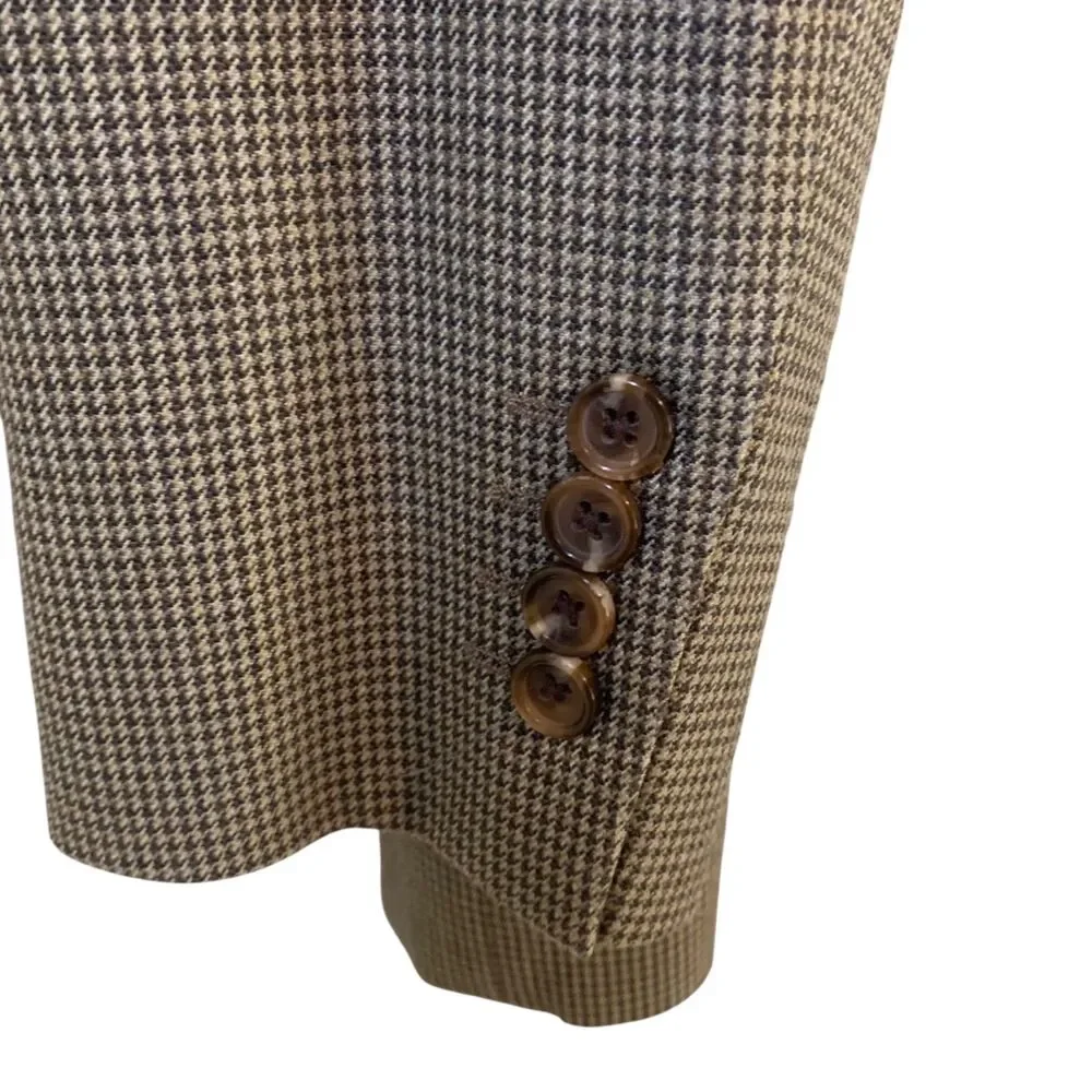 Ralph Lauren Mens Brown Houndstooth Wool Silk Blend Blazer Jacket 42L Preppy